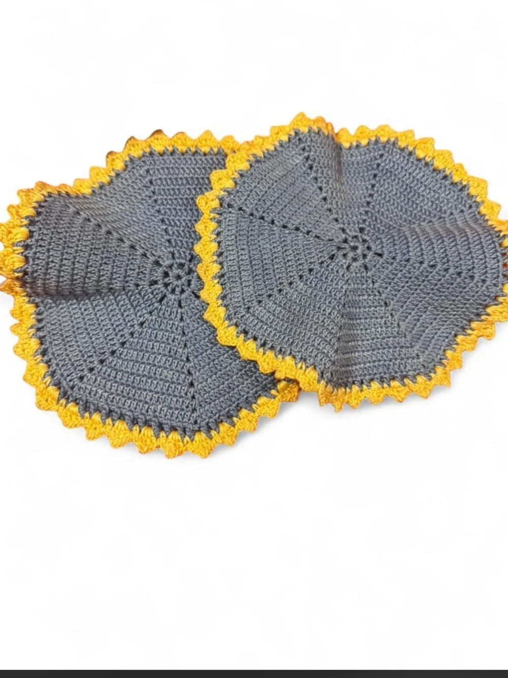 handmade blue  and yellow crochet coasters